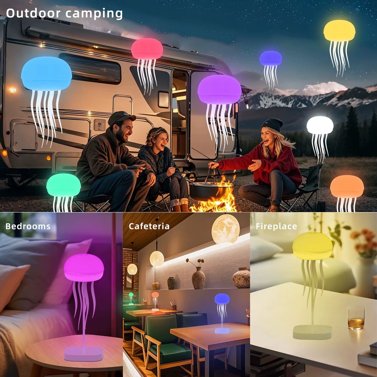 LED Voice Control Floating Jellyfish Lamp, 4 Modes,7 Colors Gradient Table Atmosphere Night Light with Dancing Legs for Bedroom