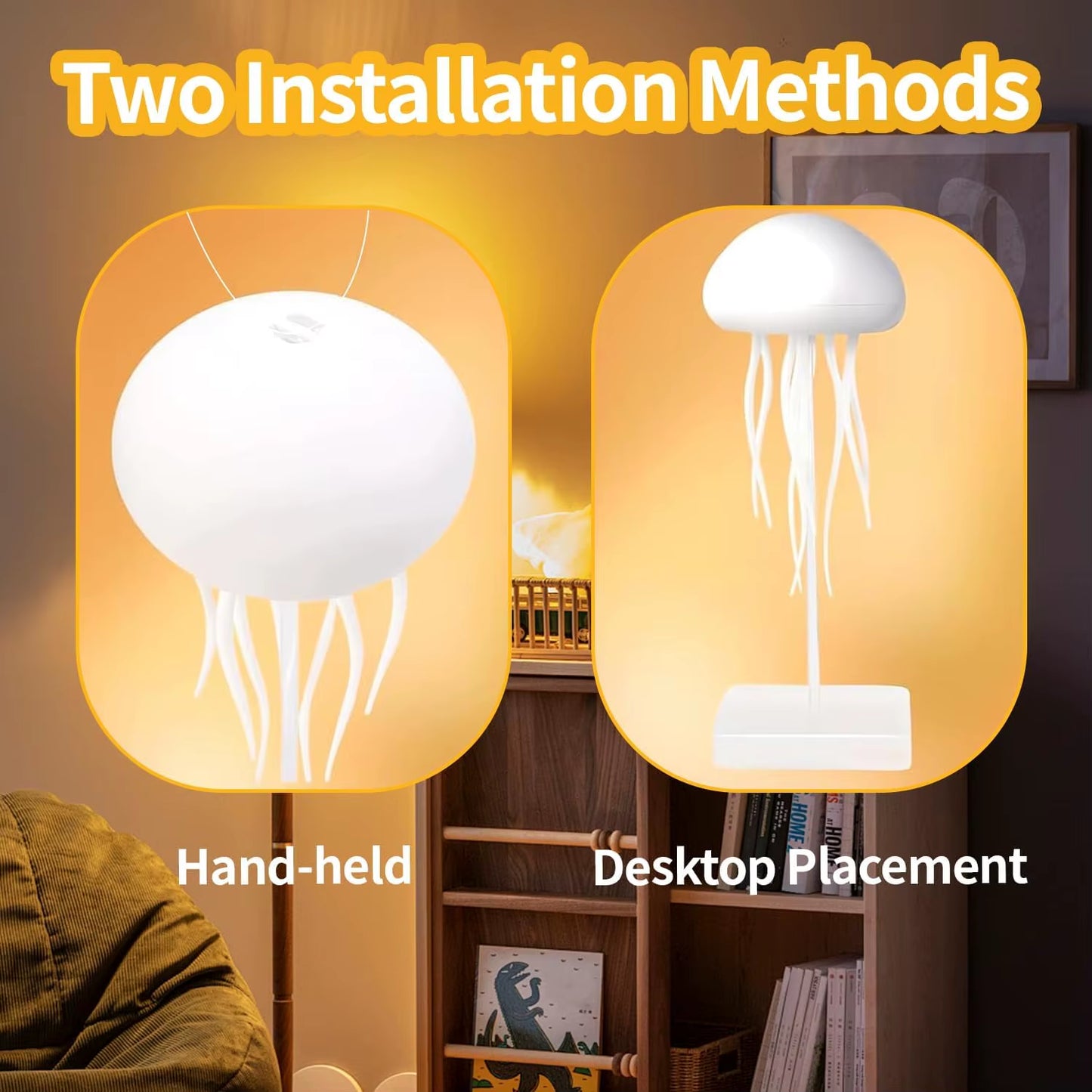 LED Voice Control Floating Jellyfish Lamp, 4 Modes,7 Colors Gradient Table Atmosphere Night Light with Dancing Legs for Bedroom